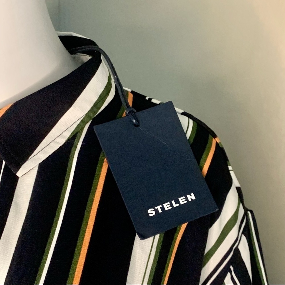 NWT STELAN Striped Faux Wrap Front Midi Dress Blue Short Sleeves Career Work MED - Picture 4 of 16